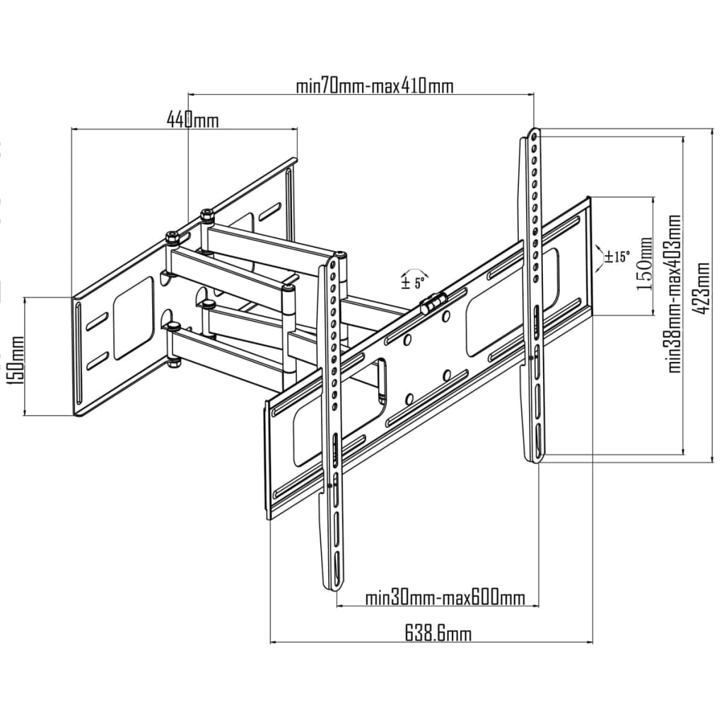 Double-armed Tilt Swivel Wall TV Bracket 3D 600x400mm 37"-70"