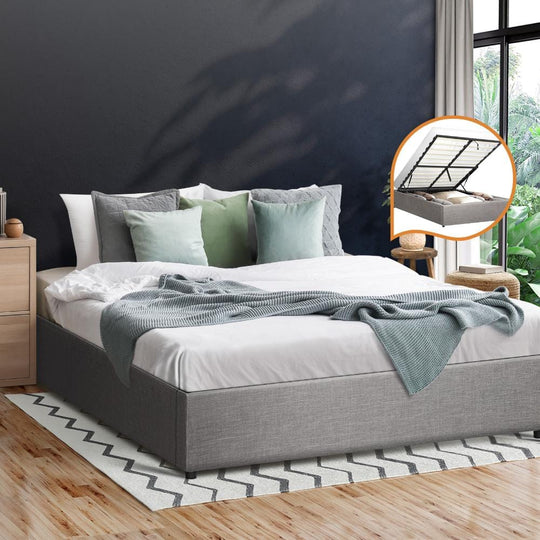 Sleek Gas Lift Bed Frame with Built-In Storage and Modern