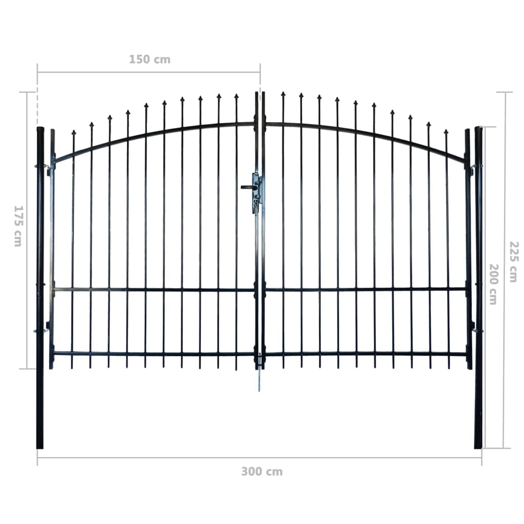 vidaxl40- Double Door Fence Gate with Spear Top 300 x 225 cm