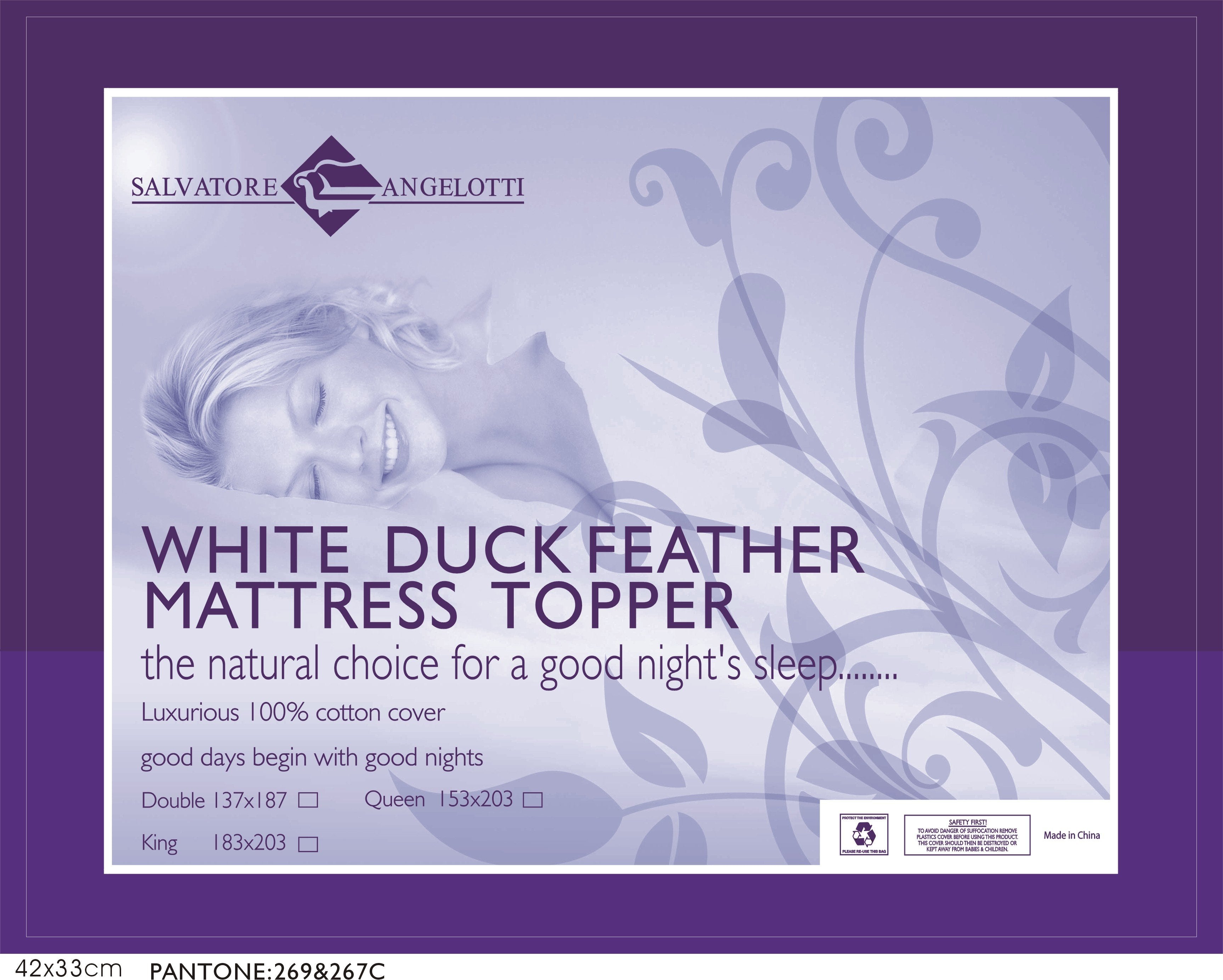 Bedding Double Mattress Topper - 100% Duck Feather