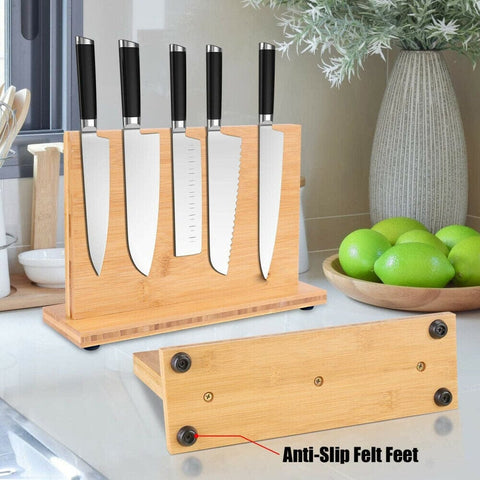 Double Sided Magnetic Knife Block Bamboo Stylish Modern Magnetic Knife Holder