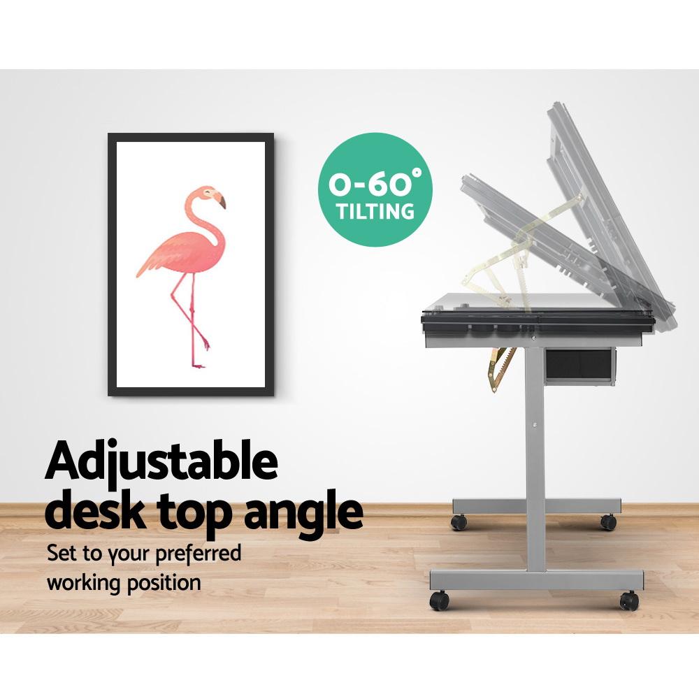 early sale simpledeal Drawing Desk Drafting Table Craft Adjustable Glass Art Tilt Drawers Grey