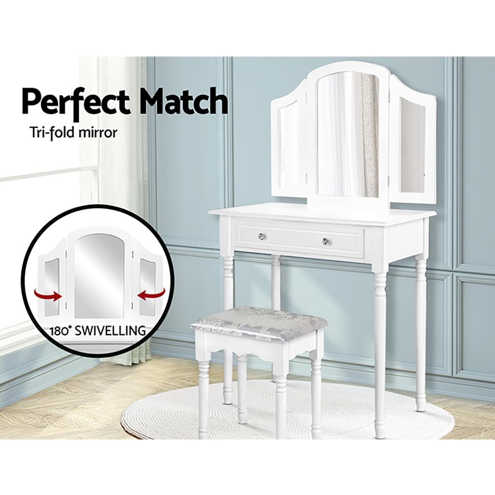 Bedroom Dressing Table Stool Mirror Drawer Makeup Jewellery Cabinet Organizer