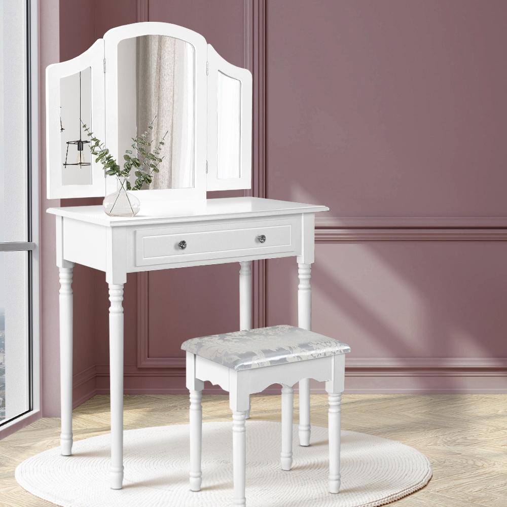 Bedroom Dressing Table Stool Mirror Drawer Makeup Jewellery Cabinet Organizer