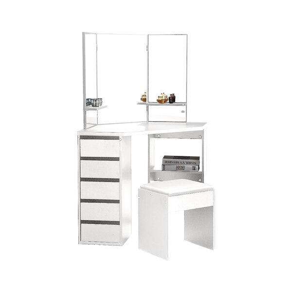 bedroom Dressing Table Stool Mirrors Jewellery Cabinet Organizer 5 Drawers White