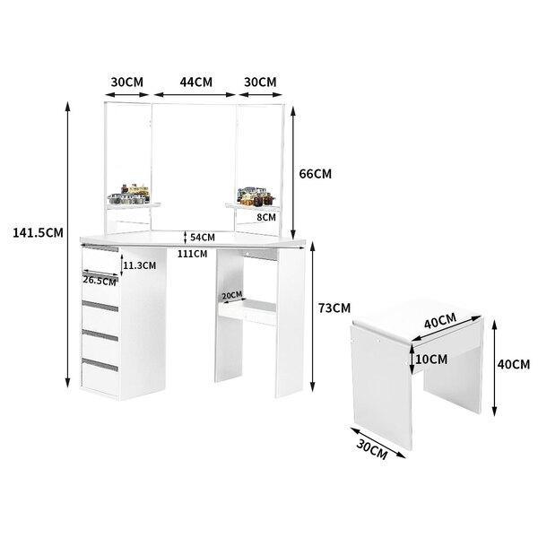 bedroom Dressing Table Stool Mirrors Jewellery Cabinet Organizer 5 Drawers White