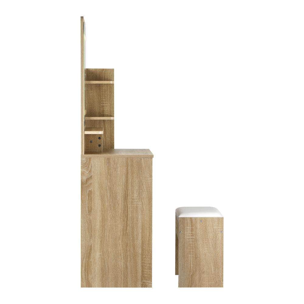 Dressing Table Stool Set Mirror LED Light Storage Cabinet Oak/White