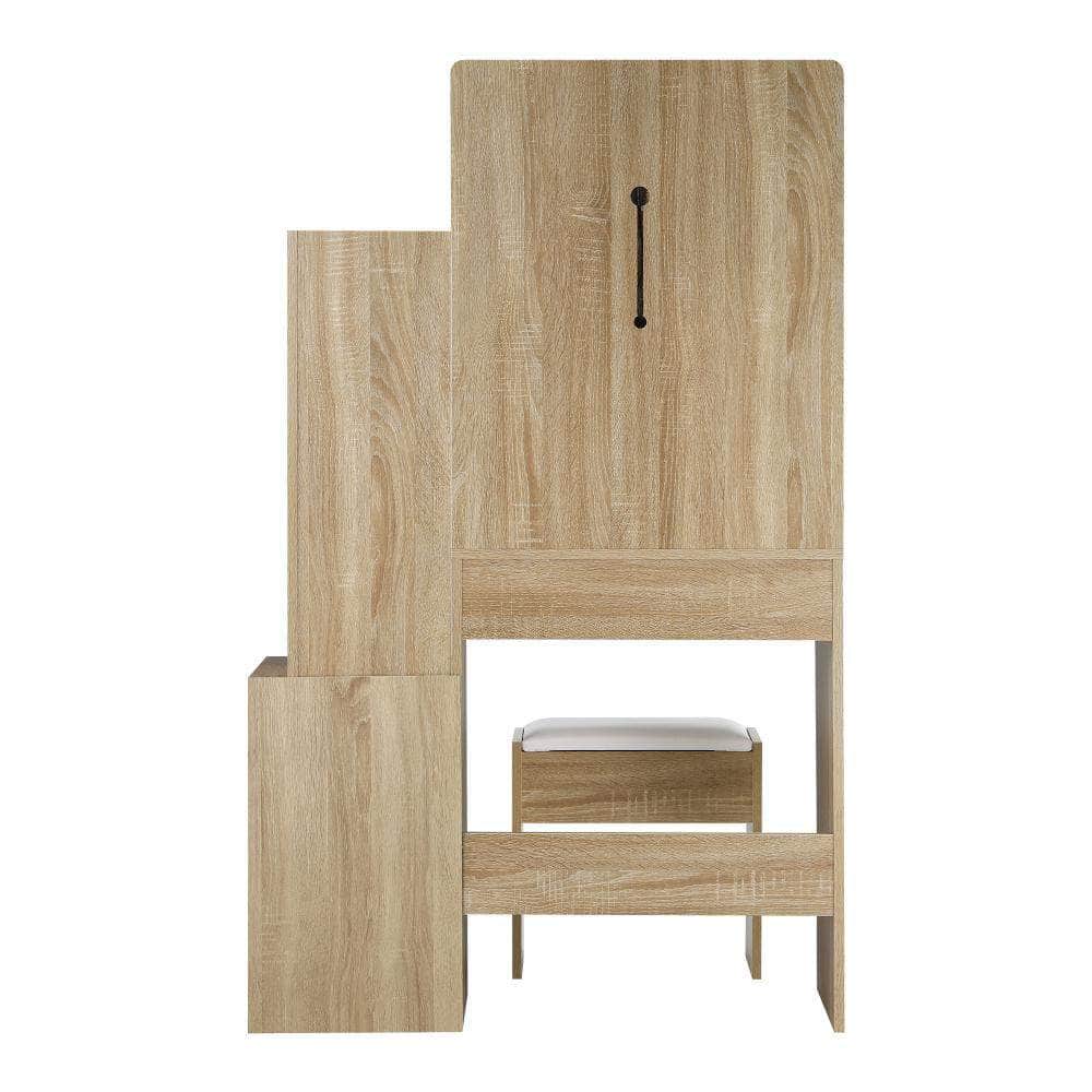 Dressing Table Stool Set Mirror LED Light Storage Cabinet Oak/White