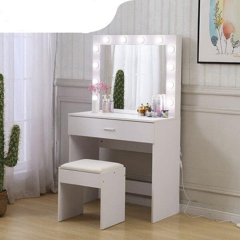 bedroom Dressing Table tool Set LED Makeup Mirror Jewellery organizer With 12 Bulbs
