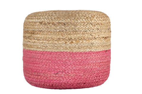 Dual Color Jute Pouf NAT/ Pink