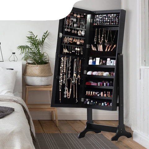 Bedroom Dual Use Mirror Jewellery Cabinet in Black Colour