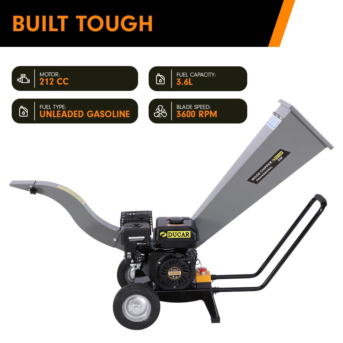 Ducar 7Hp Wood Chipper Shredder Mulcher Grinder Petrol Silver