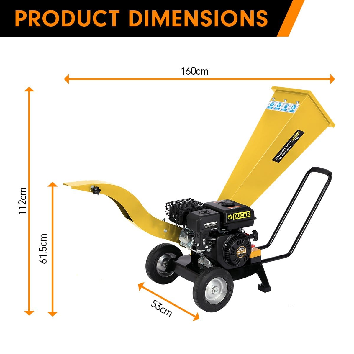 Ducar 7Hp Wood Chipper Shredder Mulcher Grinder Petrol Yellow