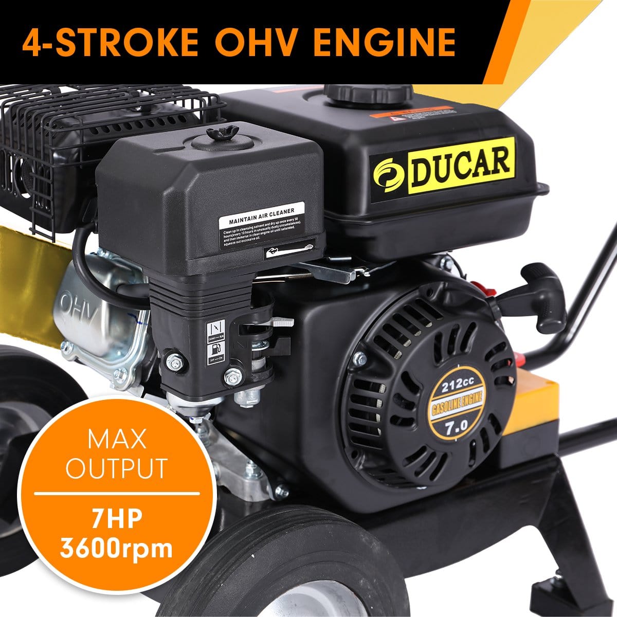 Ducar 7Hp Wood Chipper Shredder Mulcher Grinder Petrol Yellow