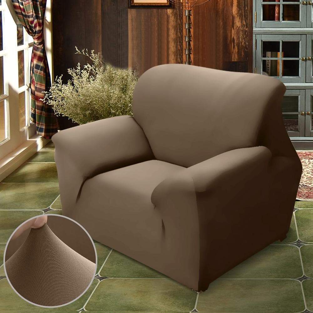 living room Easy Fit Stretch Couch Sofa Slipcovers Protectors Covers 1 Seater Taupe