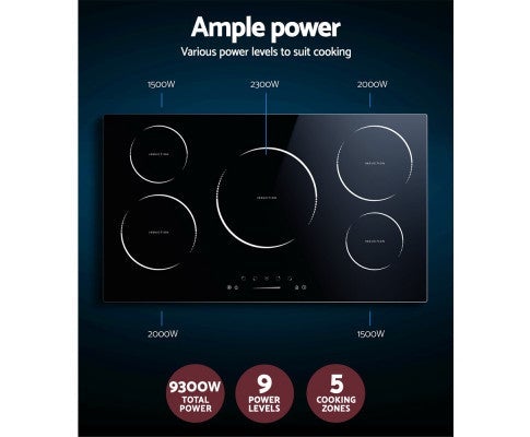 Electric Induction Cooktop 90cm Ceramic Glass 5 Zones Top Cooker