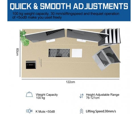 Electric Standing Desk, 100Kg Motorised Height Adjustable Computer Desk, Sit Stand Desk, Home Office (120 X 60 Cm / 47.2 X 23.6 Inch)