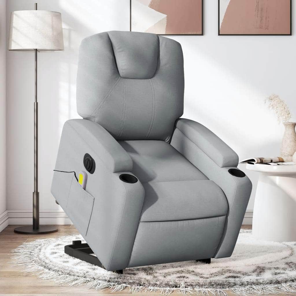 Electric Standing Massage Recliner Chair in Light Grey Fabric