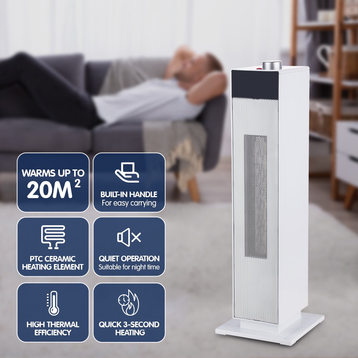 homewares Electric tower heater 2000w white