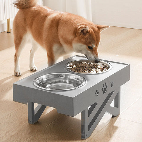 Elevated Dog Bowls Stand Pet Feeder Food Water Adjustable Height Raised Grey