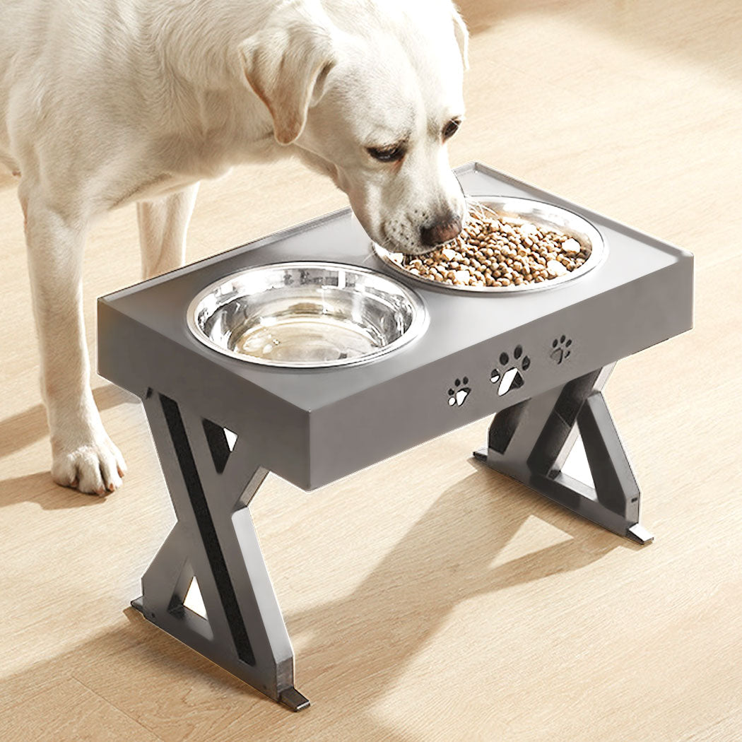 Elevated Dog Bowls Stand Pet Feeder Food Water Adjustable Height Raised Grey