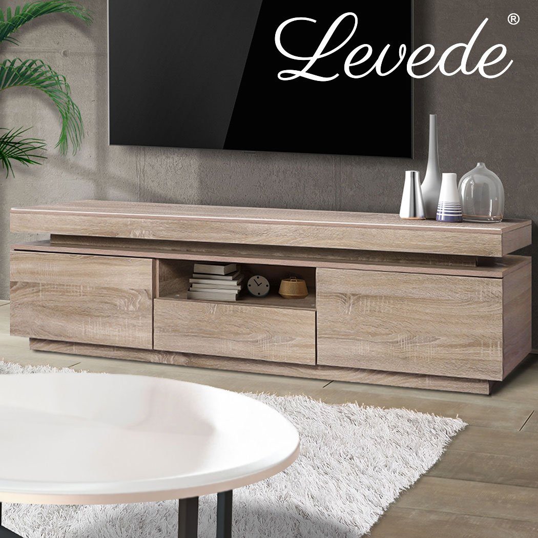 TV Entertainment Unit Entertainment Unit Stand RGB LED Furniture Wooden Shelf 180cm