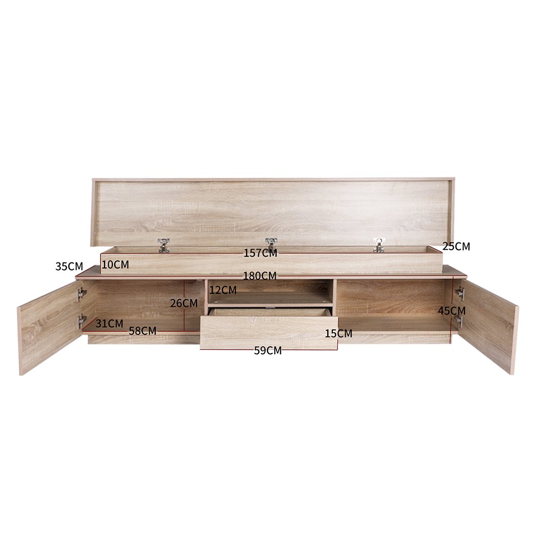 TV Entertainment Unit Entertainment Unit Stand RGB LED Furniture Wooden Shelf 180cm