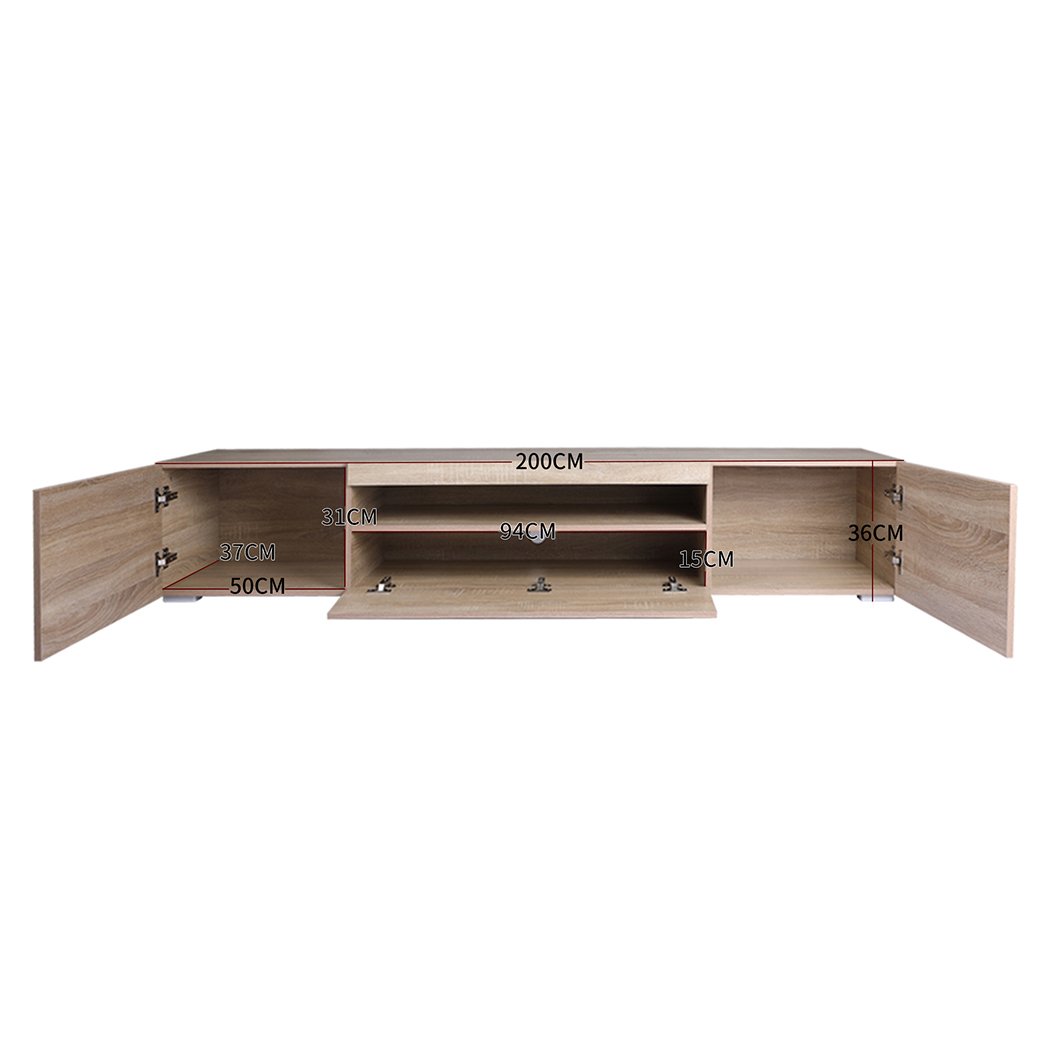 TV Entertainment Unit Entertainment Unit Stand RGB LED Furniture Wooden Shelf 200cm