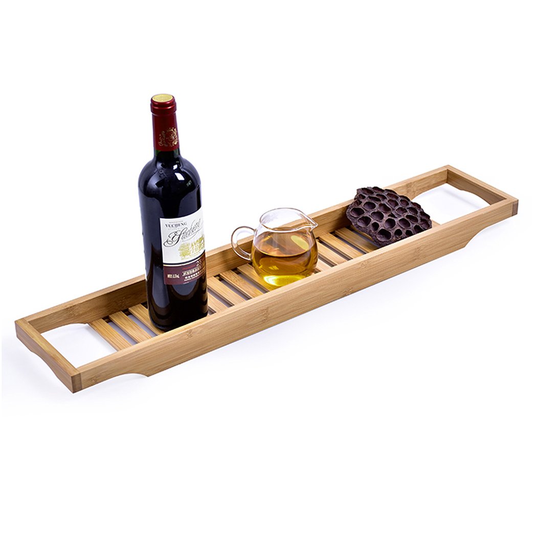Bathroom Environmental friendly bamboo Bath Caddy Book Wine Glass Holder Tray