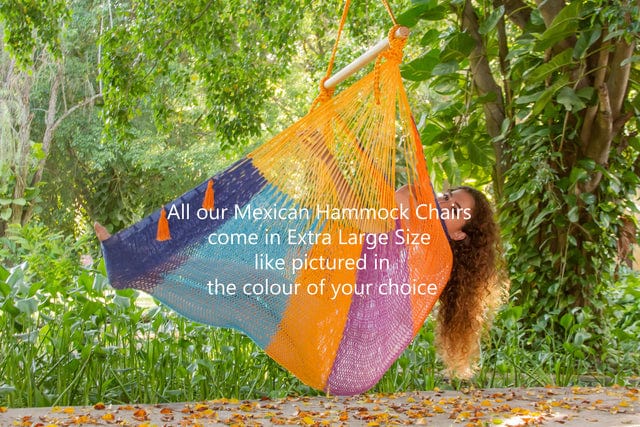 Extra Large Outdoor Cotton Mexican Hammock Chair in Caribe Colour
