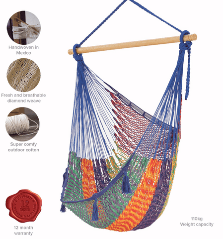 Extra Large Outdoor Cotton Mexican Hammock Chair in Mexicana Colour