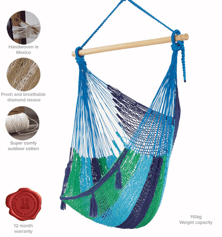 Extra Large Outdoor Cotton Mexican Hammock Chair in Oceanica Colour