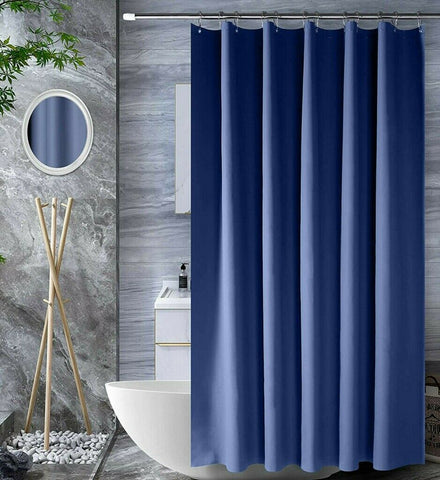 Extra Long Shower Curtain Waterproof Fabric With Hooks -Blue