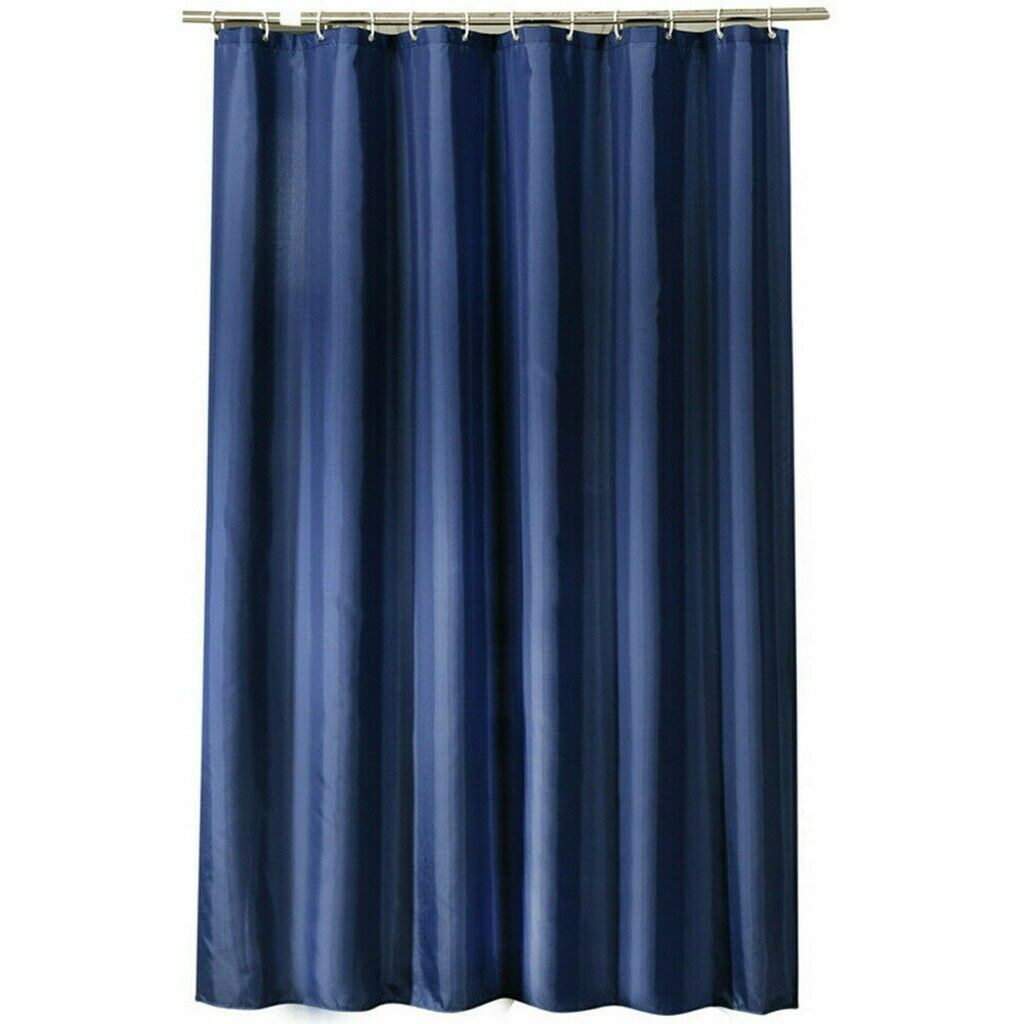 Extra Long Shower Curtain Waterproof Fabric With Hooks -Blue