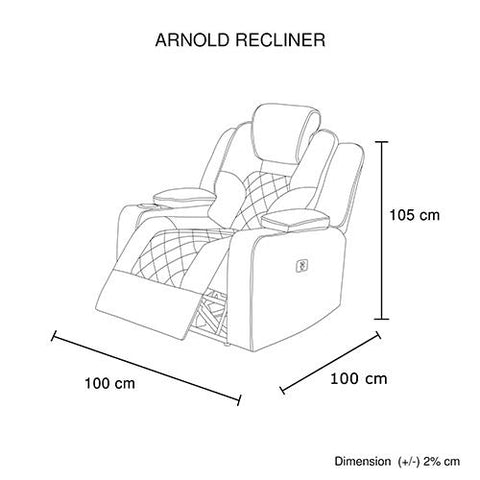 Electric Recliner Stylish Rhino Fabric Black 1 Seater Lounge Armchair