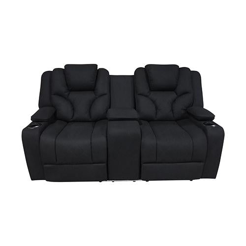Living Room Fabric Black Headrest Padded Seat Recliner Sofa 2R