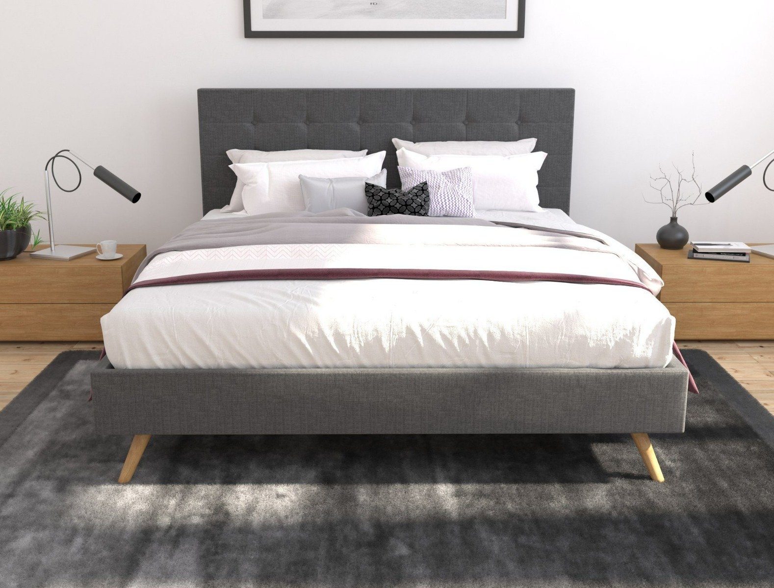 Bed Frame Fabric frame charcoal queen