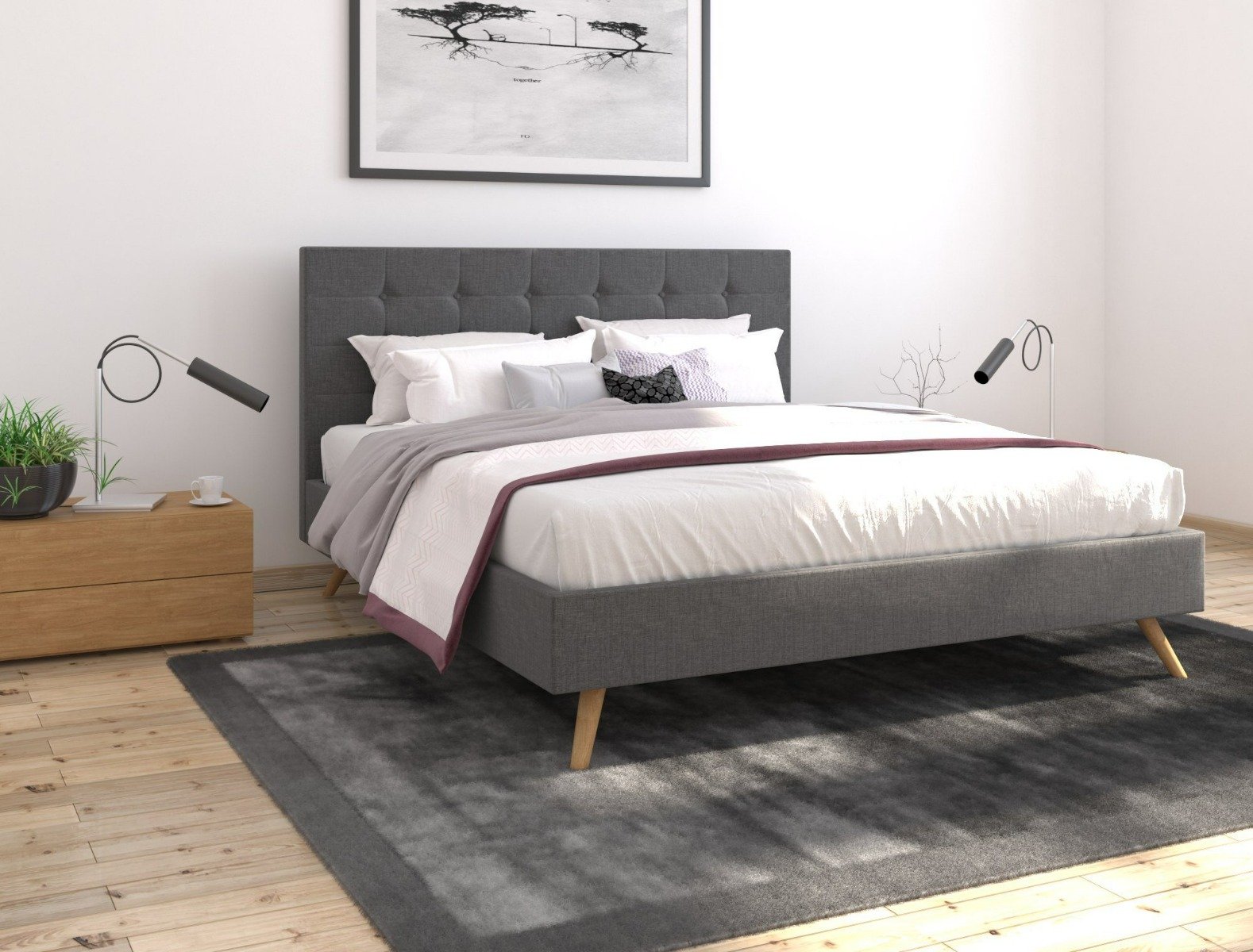 Bed Frame Fabric frame charcoal queen