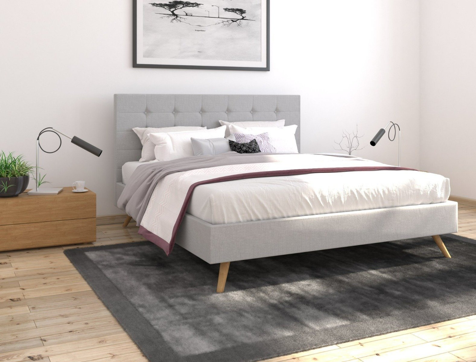 Bed Frame Fabric frame stone grey queen