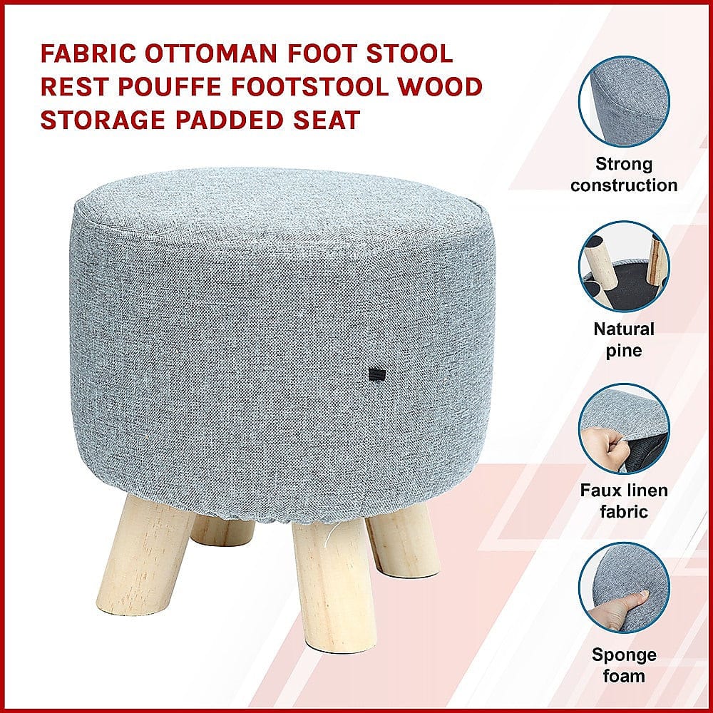 Fabric Ottoman Wood Storage Padded Seat