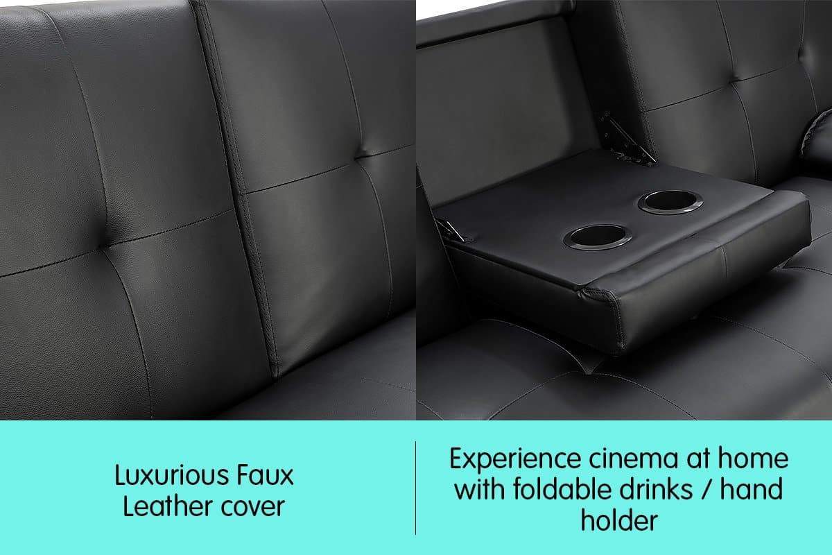 Faux Leather Sofa Bed Lounge Furniture - Black