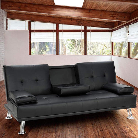 Faux Leather Sofa Bed Lounge Furniture - Black