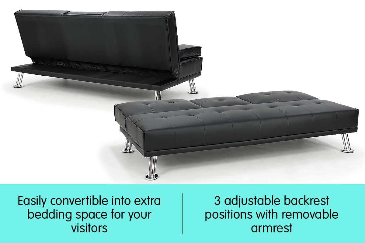 Faux Leather Sofa Bed Lounge Furniture - Black