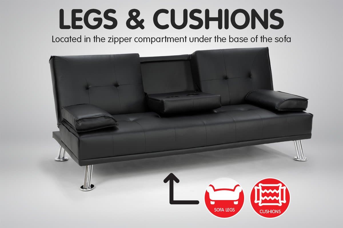 Faux Leather Sofa Bed Lounge Furniture - Black