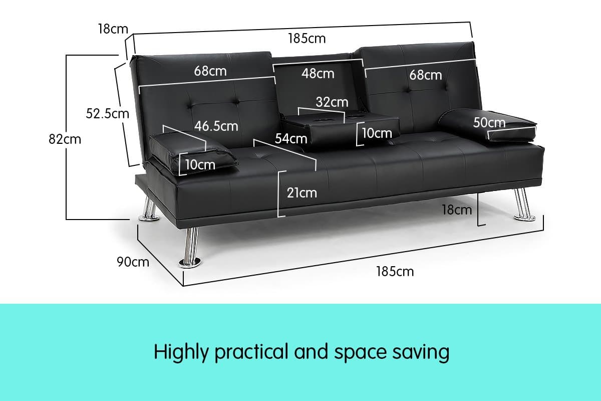 Faux Leather Sofa Bed Lounge Furniture - Black