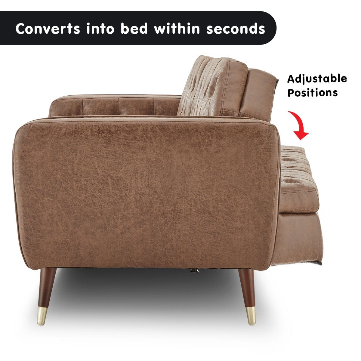 Faux Velvet Tufted Sofa Bed Couch Futon - Brown
