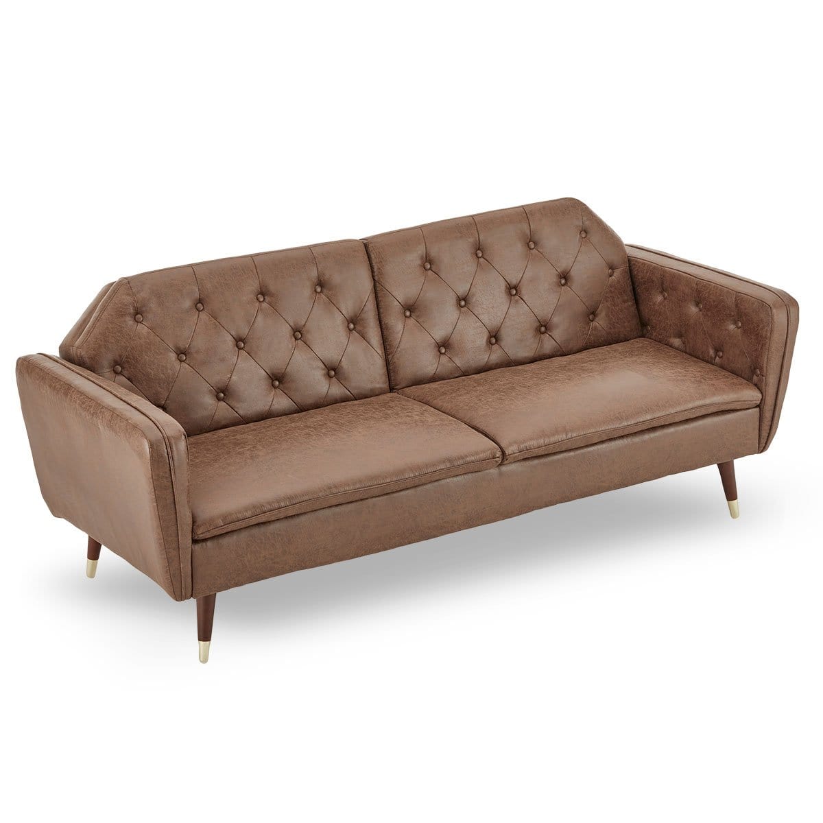 Faux Velvet Tufted Sofa Bed Couch Futon - Brown