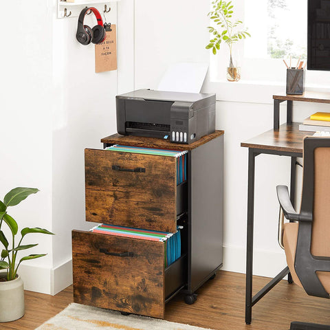 File Cabinet With 2 Drawers Industrial Style For A4 Rustic Brown And Black