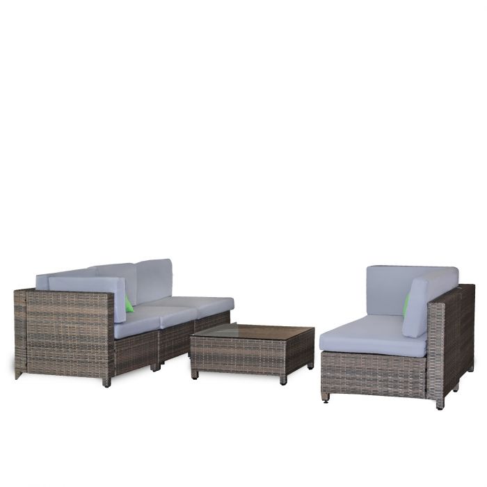 Flexible 5-Piece Oatmeal and Black Rattan Sofa Set
