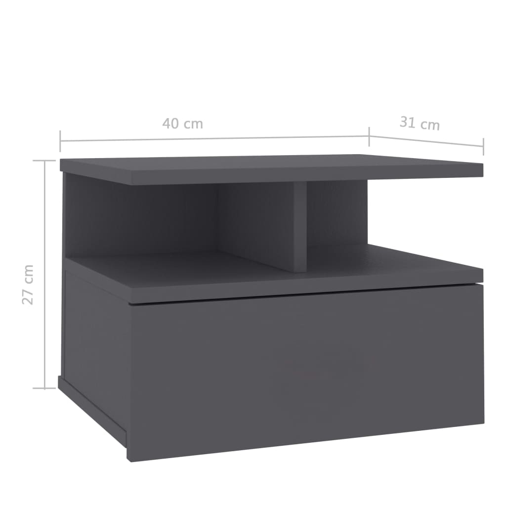 Floating Nightstand Grey 40x31x27 cm Chipboard